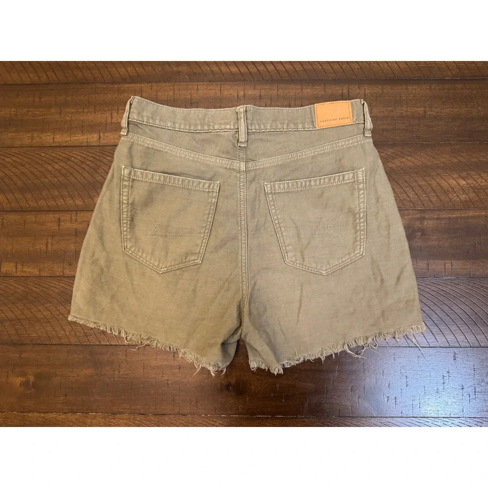 American Eagle Olive Green Distressed Denim‎ Shorts High Rise Cut Off Womens 4